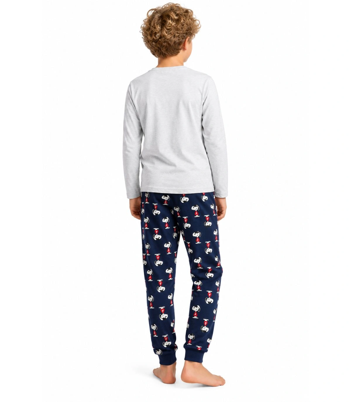 Pijama Niño Peanuts Joe Cool Gris Jaspe y Marino Manga Larga