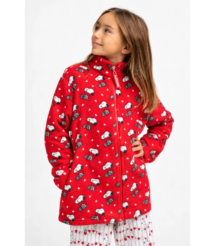 Bata Niña Polar Roja Love Snoopy Peanuts con Cremallera