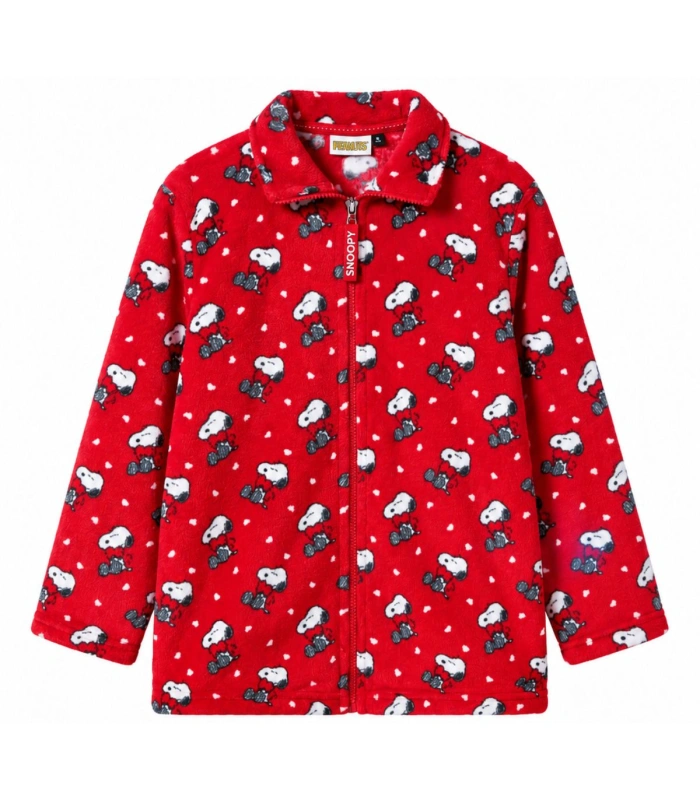 Bata Niña Polar Roja Love Snoopy Peanuts con Cremallera
