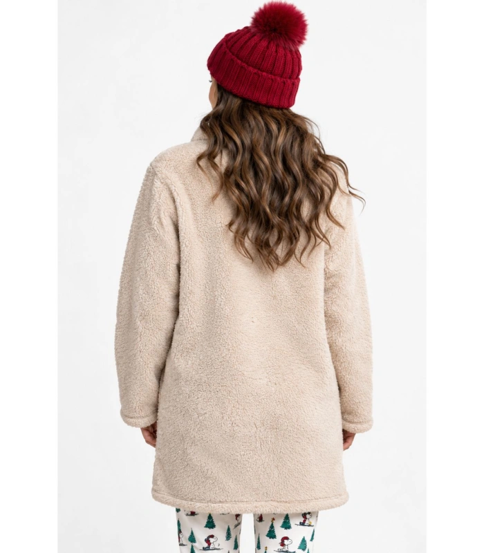 Bata Mujer Polar Snoopy Mountain Peanuts Beige con Cremallera