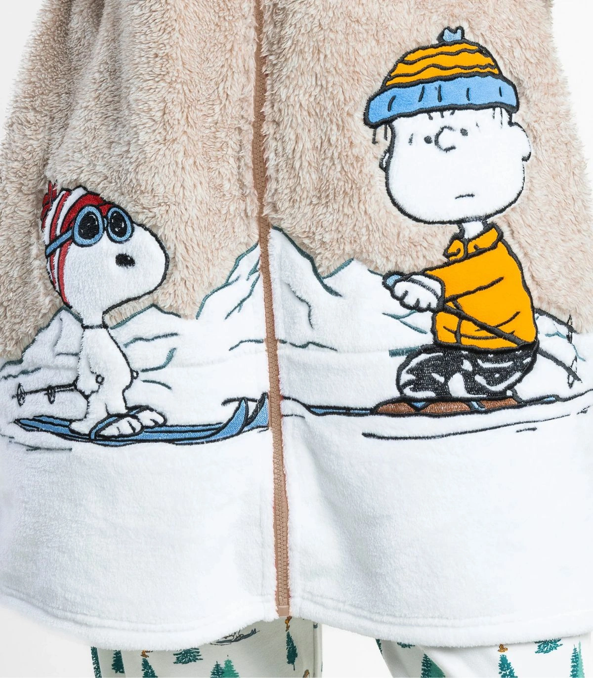 Bata Mujer Polar Snoopy Mountain Peanuts Beige con Cremallera