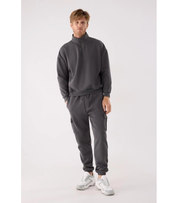Chándal Deportivo de Hombre Afelpado con Sudadera y Pantalón Jogger en Color Gris Antracita Ysabel Mora 75004