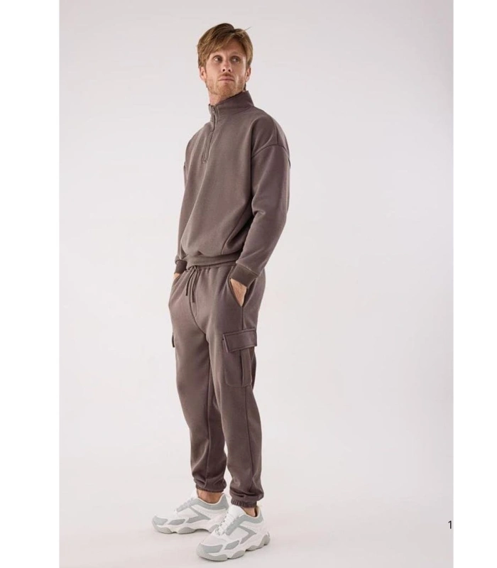 Chándal Deportivo de Hombre Afelpado con Sudadera y Pantalón Jogger en Color Marrón Ysabel Mora 75004