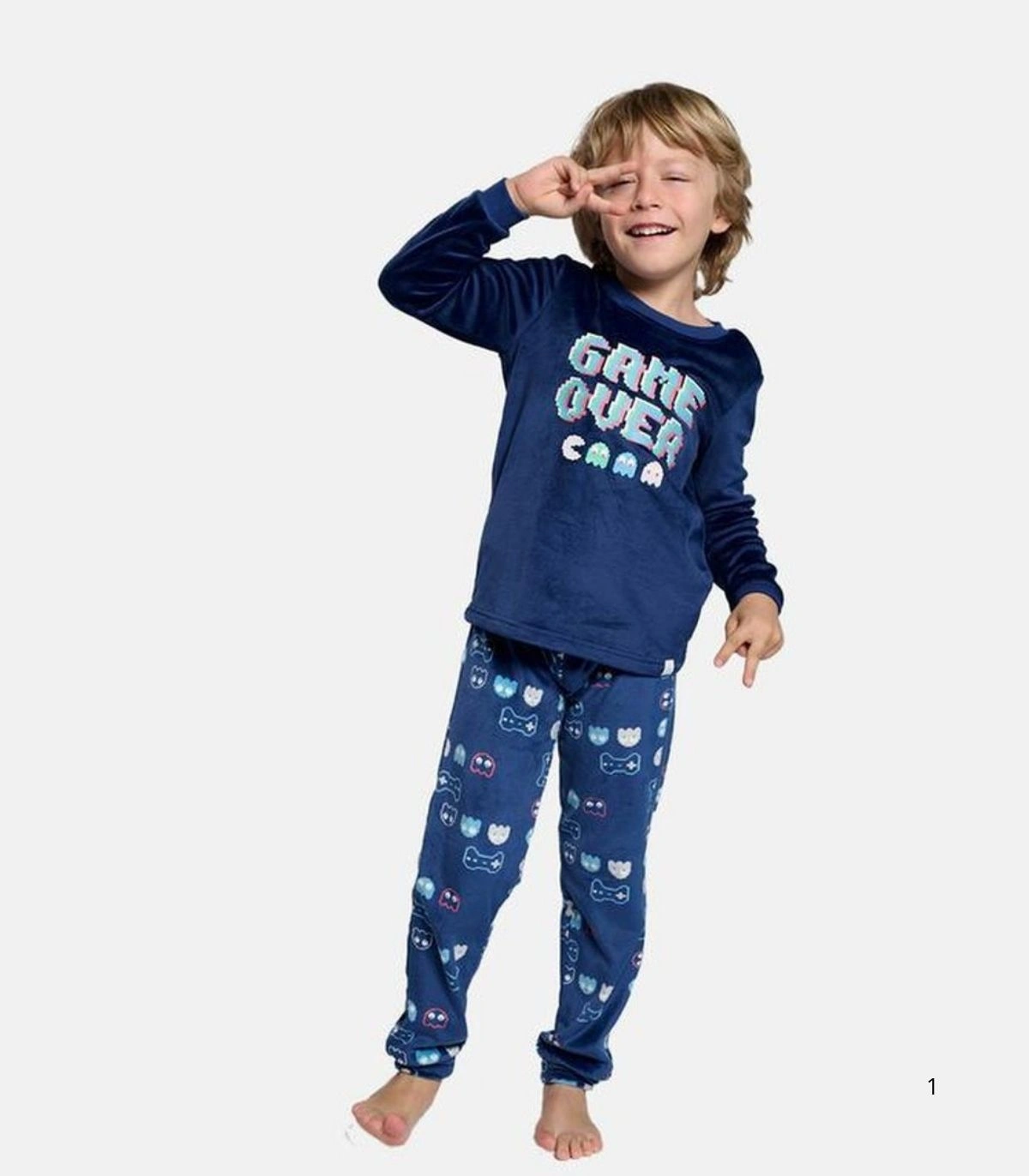 Pijama Infantil de Niño en Terciopelo "Game Over"  Muydemi 26701