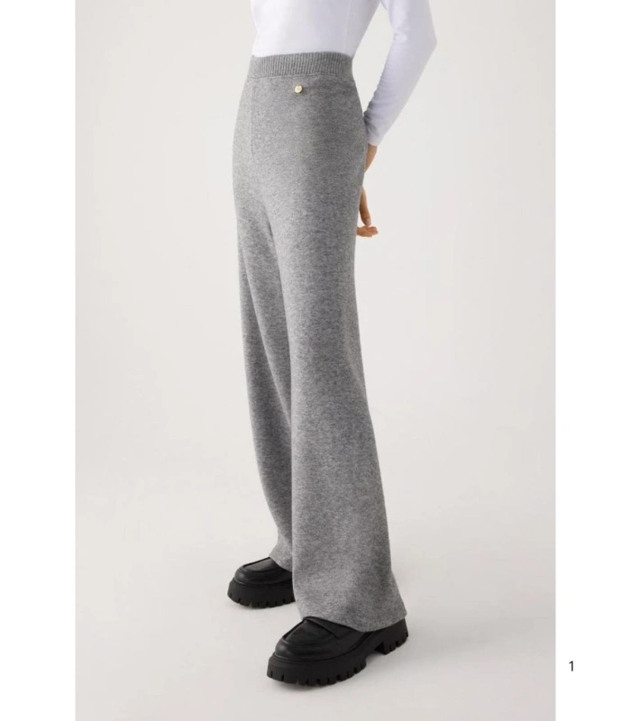 Pantalón Ancho Cálido de Tiro Alto Para Mujer Color Gris Ysabel Mora 70727