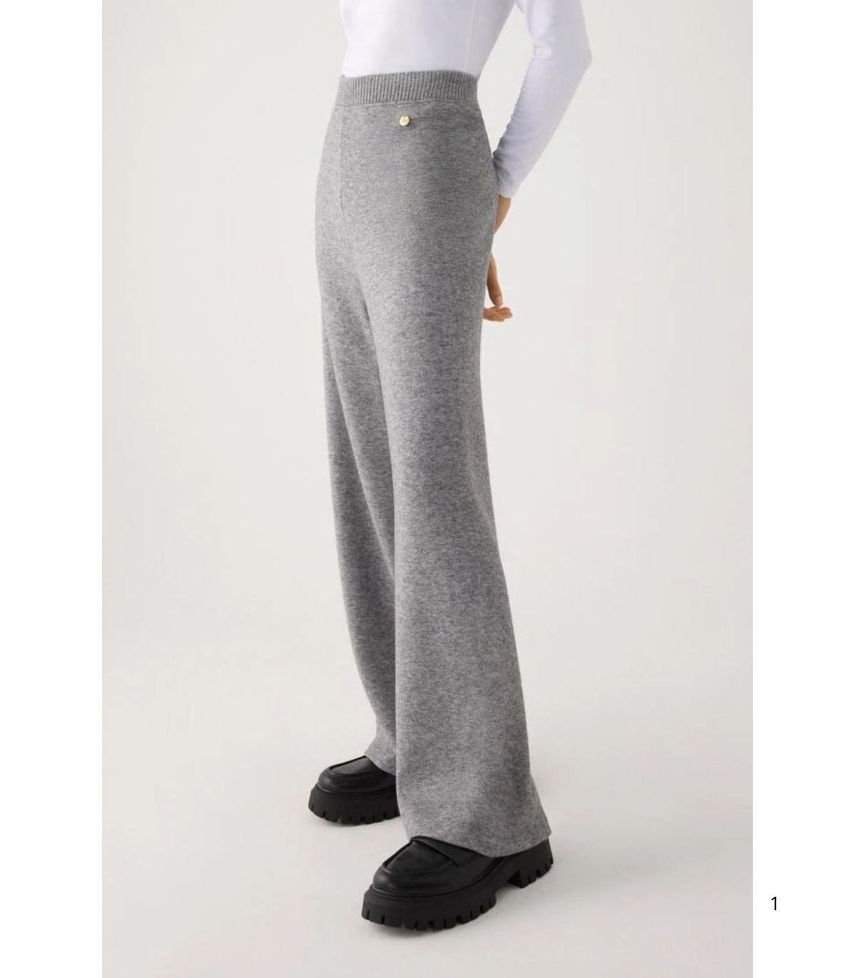Pantalón Ancho Cálido de Tiro Alto Para Mujer Color Gris Ysabel Mora 70727