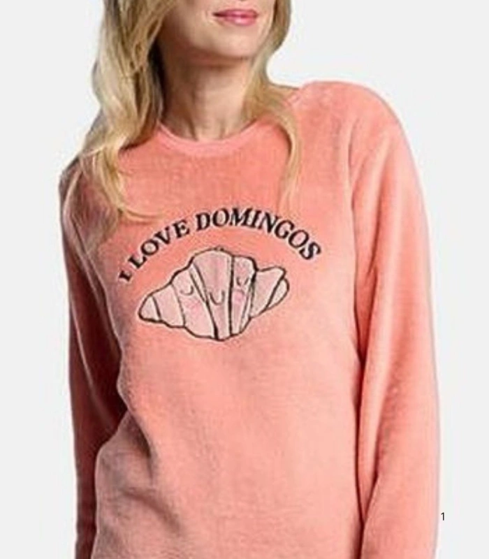 Pijama de Mujer en Coralina Ultrasuave de Manga Larga "I Love Domingos" Ysabel Mora 26236