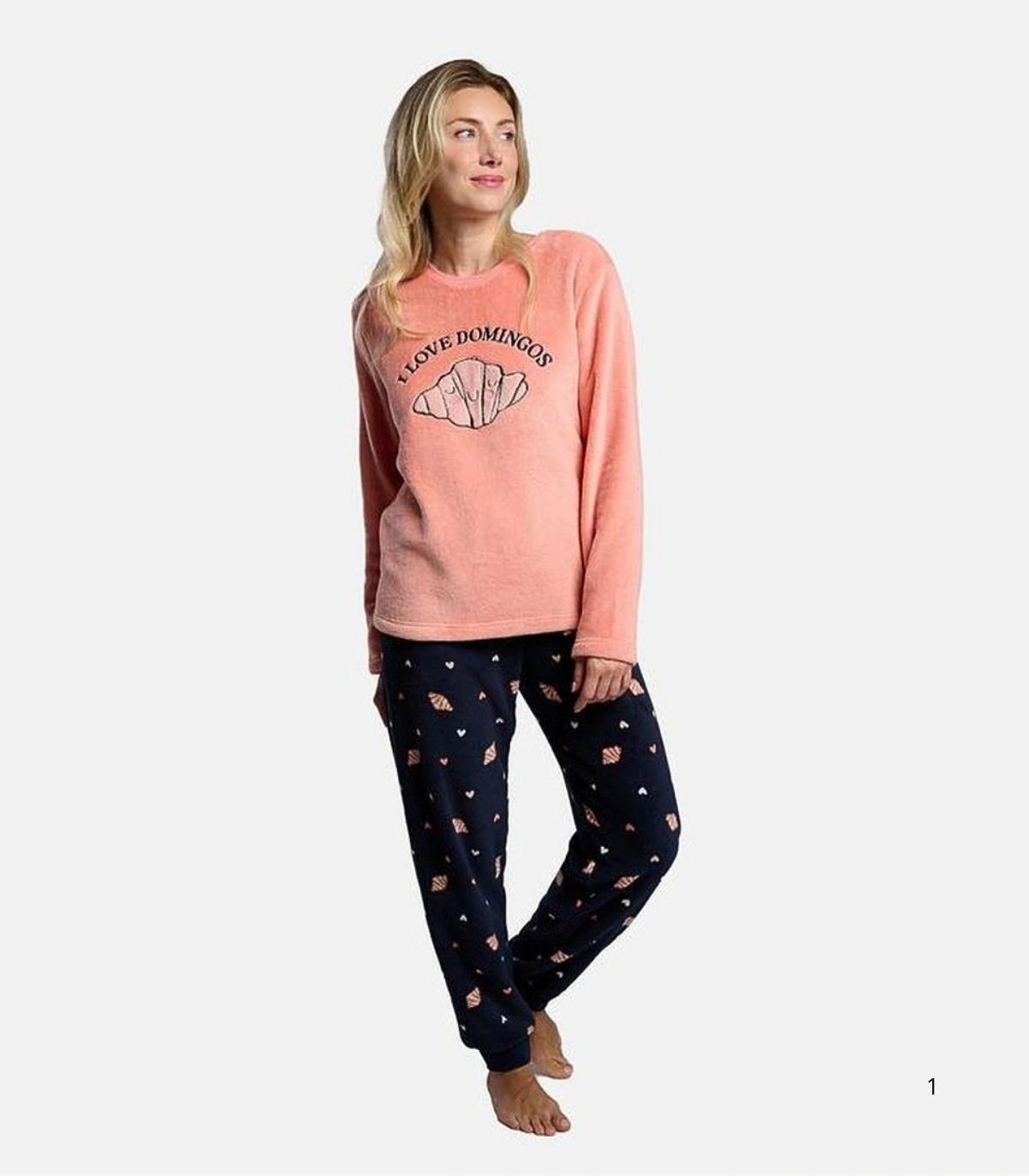 Pijama de Mujer en Coralina Ultrasuave de Manga Larga "I Love Domingos" Ysabel Mora 26236
