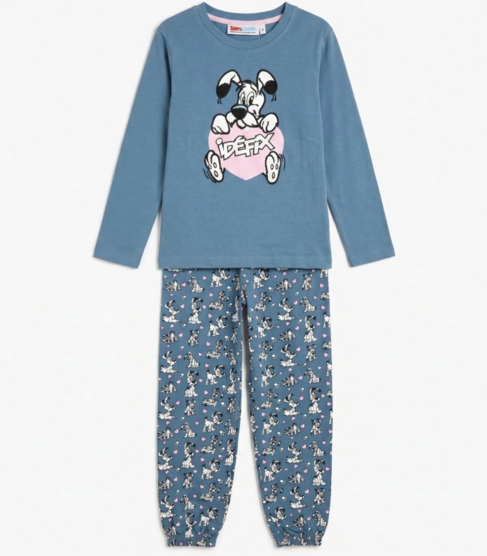 Pijama Niña Astérix Idefix Azul Manga Larga 100% Algodón