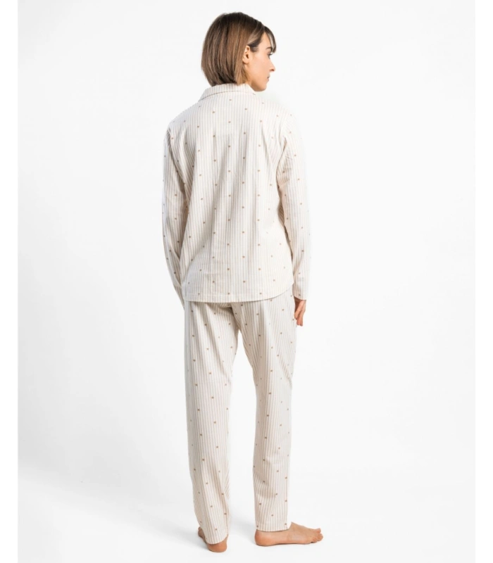 Pijama Mujer Admas Classic Stripes And Stars Beige Manga Larga