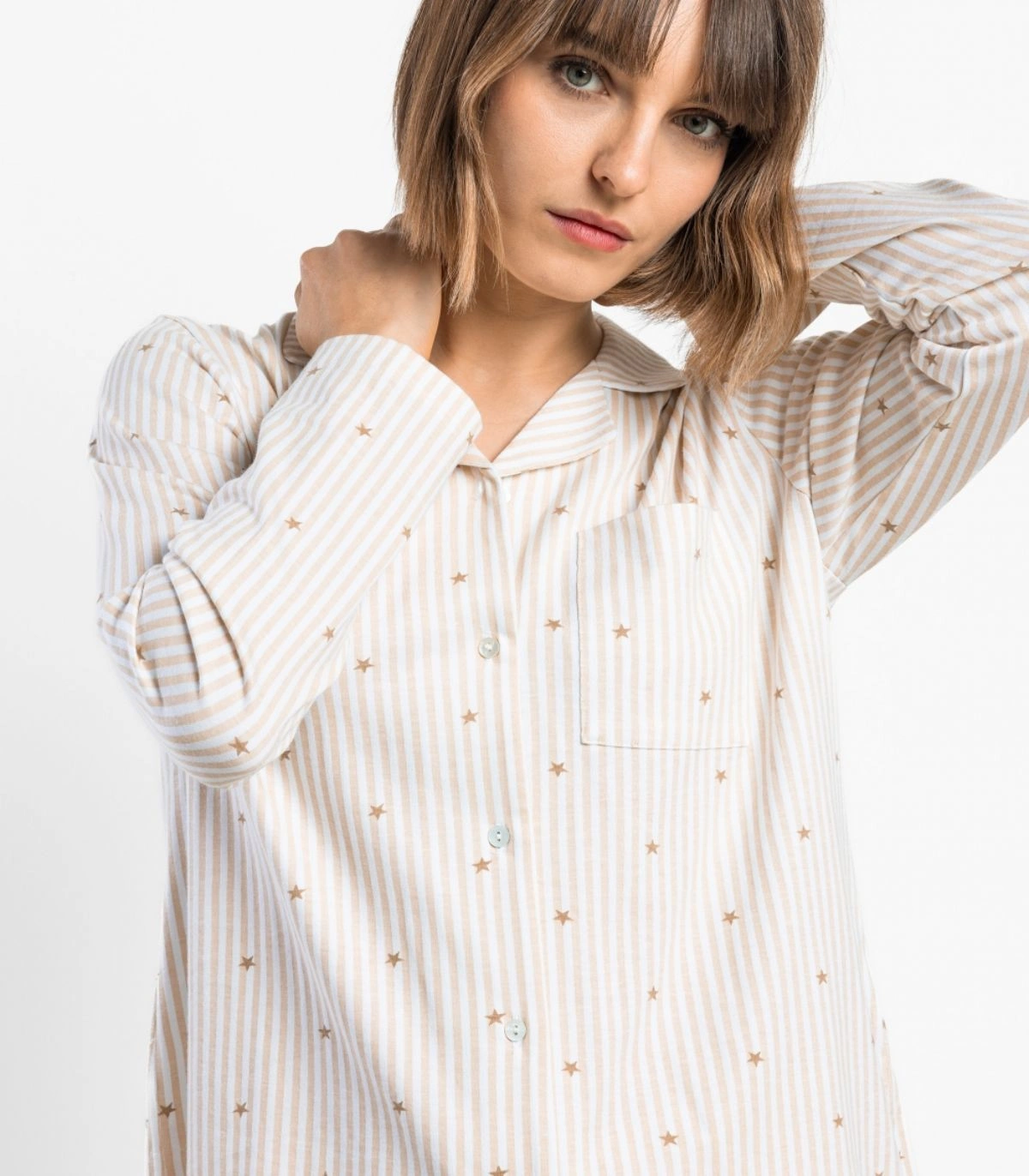 Pijama Mujer Admas Classic Stripes And Stars Beige Manga Larga