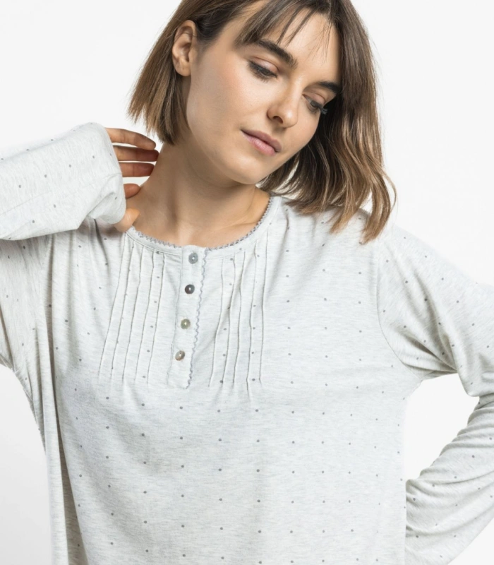 Pijama Mujer Admas Classic Small Grey Dots Gris Jaspeado Manga Larga