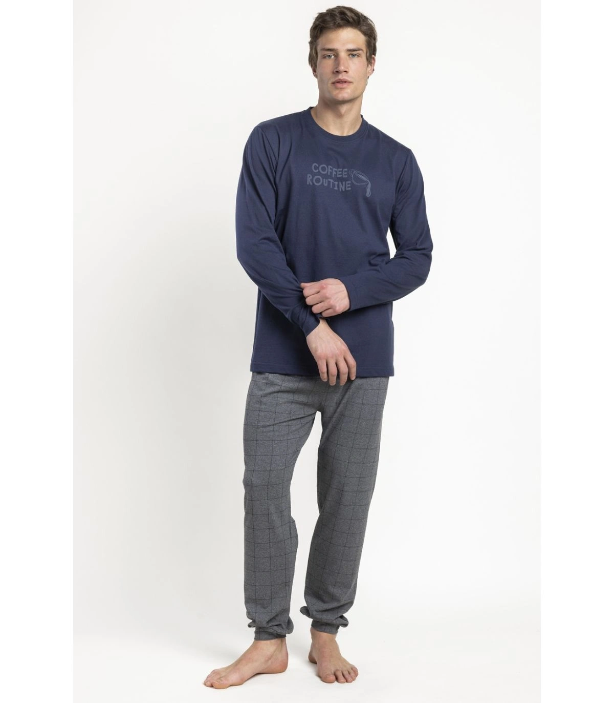 Pijama Hombre Stay at Home Coffee Routine Marino Manga Larga