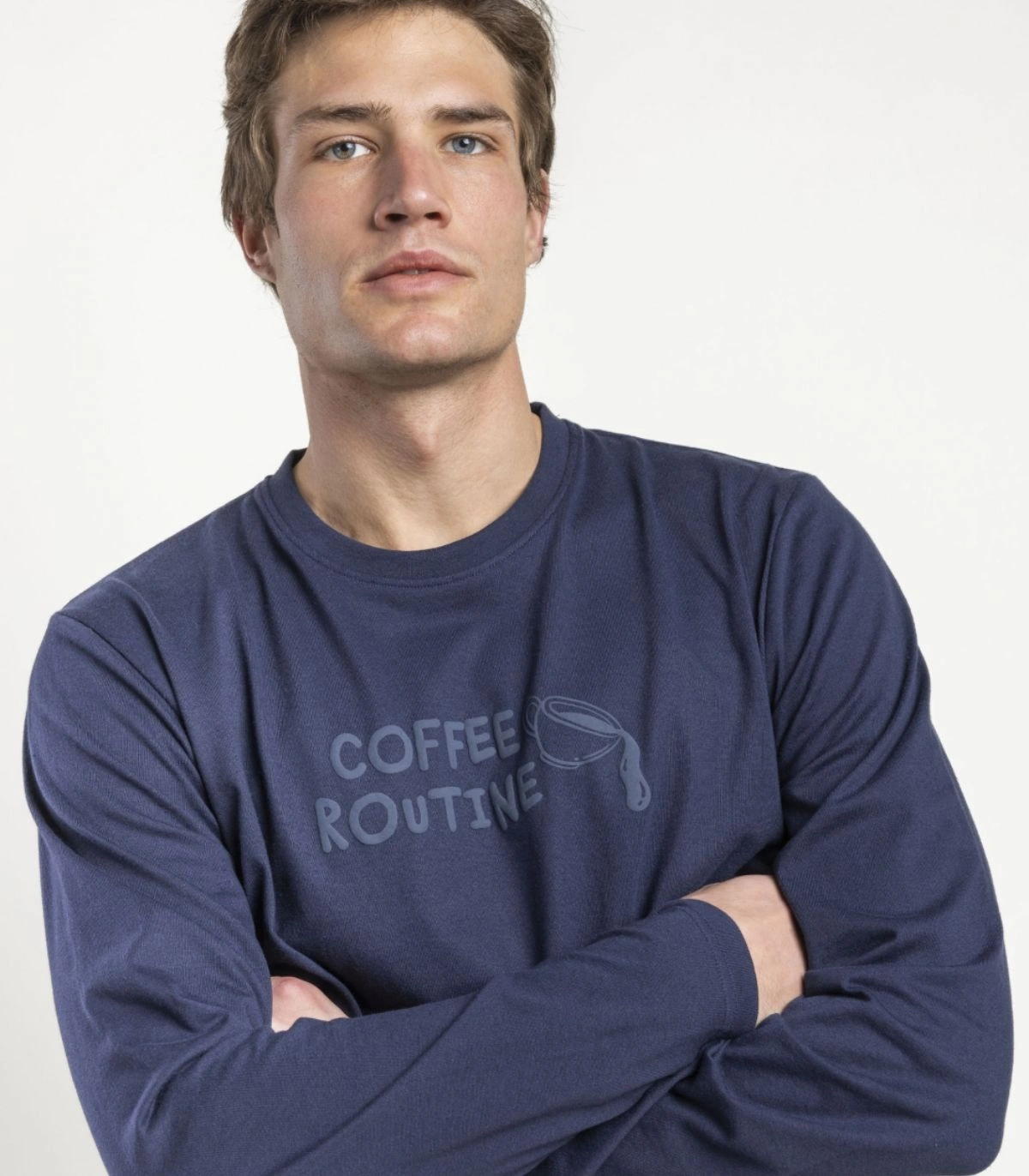 Pijama Hombre Stay at Home Coffee Routine Marino Manga Larga