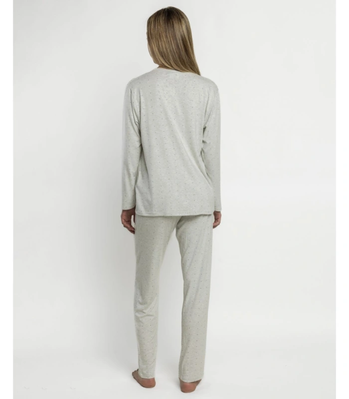 Pijama Mujer Admas Classic Small Grey Dots Gris Jaspeado Abierto Manga Larga