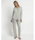 Pijama Mujer Admas Classic Small Grey Dots Gris Jaspeado Abierto Manga Larga