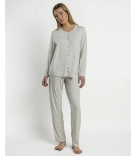 Pijama Mujer Admas Classic Small Grey Dots Gris Jaspeado Abierto Manga Larga