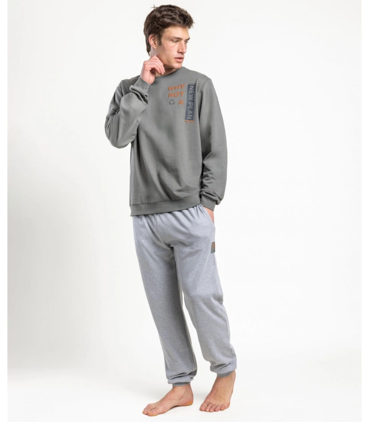 Pijama Hombre New Plan Recycle Caqui Manga Larga de Felpa