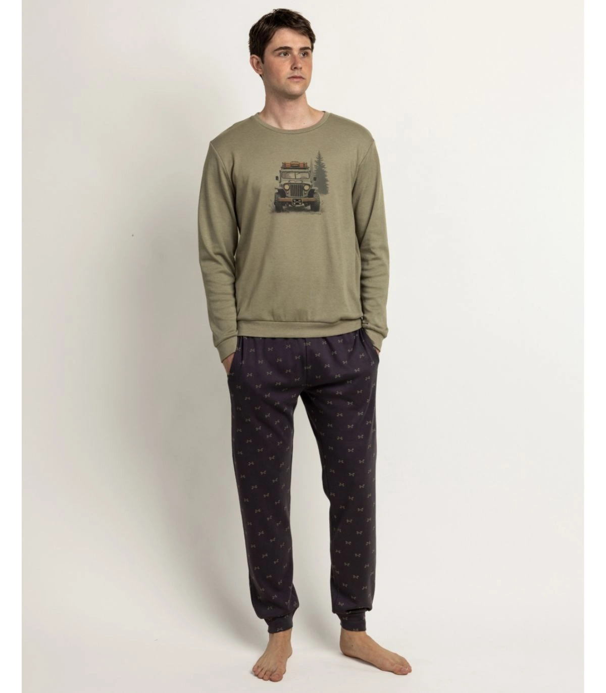 Pijama Hombre Admas Camp Car Caqui Manga Larga