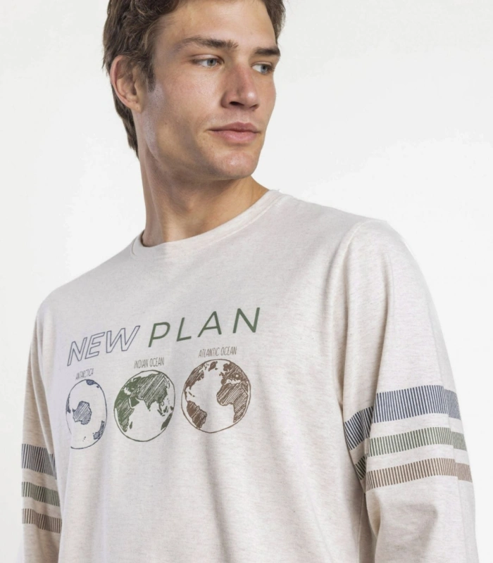 Pijama Hombre New Plan Beige Planetary Manga Larga