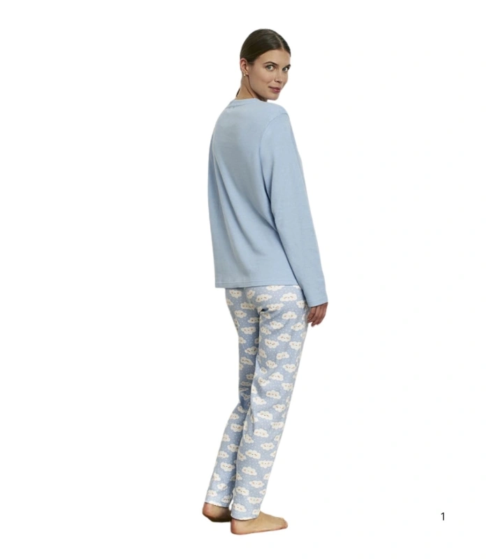 Pijama Largo de Muje en Algodón "Sweet Dreams" Azul Celeste Promise N21882