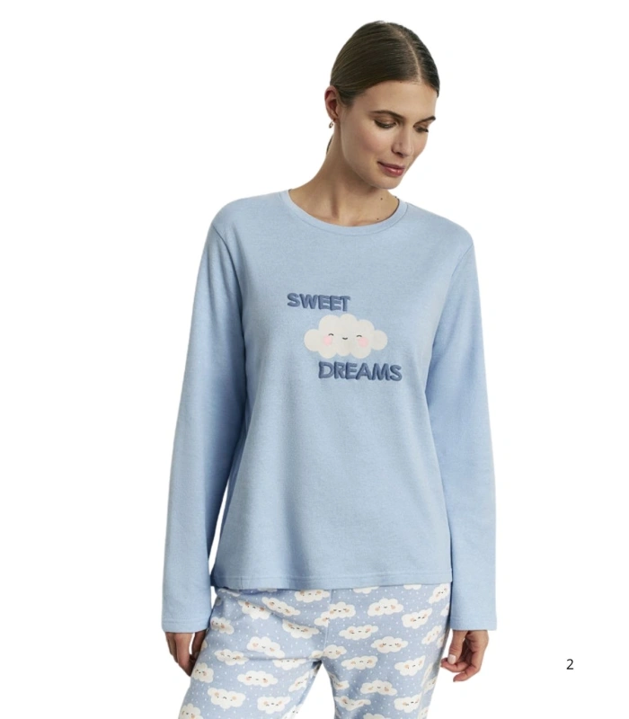 Pijama Largo de Muje en Algodón "Sweet Dreams" Azul Celeste Promise N21882