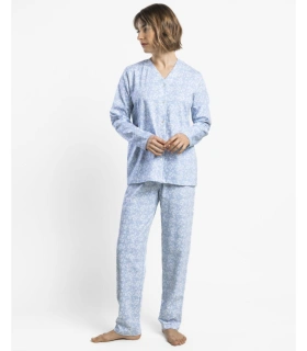 Pijama Mujer Admas Classic Edition Azul Estampado Floral Manga Larga