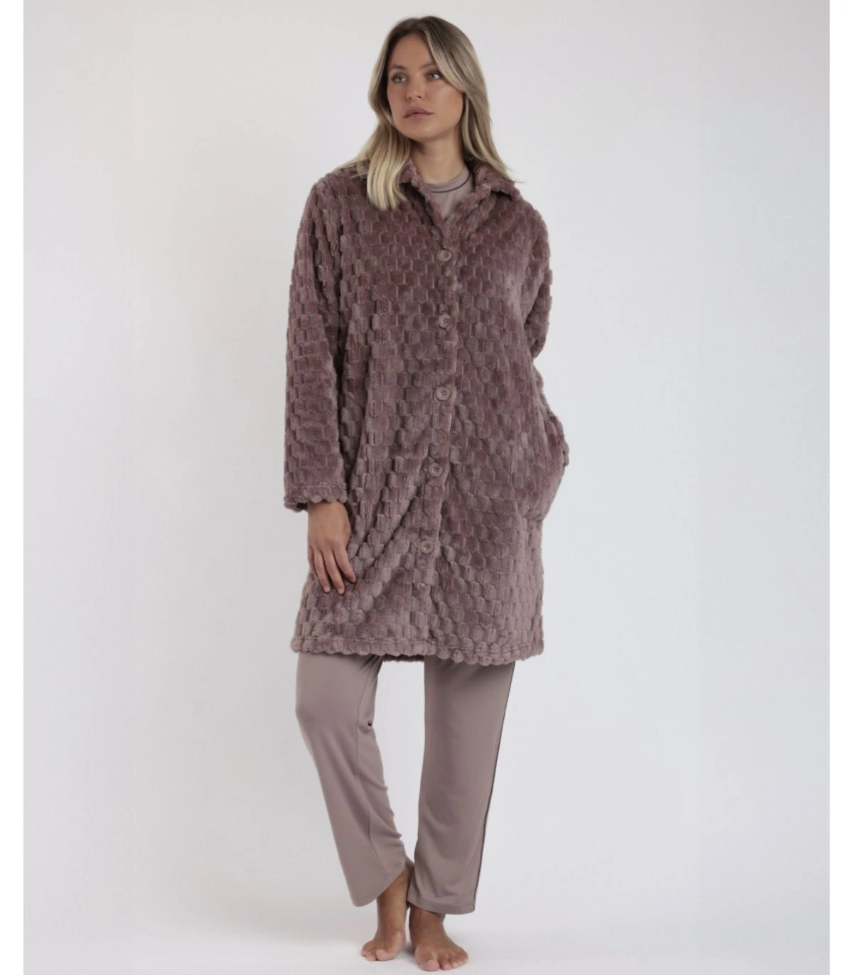 Bata Mujer Admas Soft Sleep Moka Jacquard Manga Larga