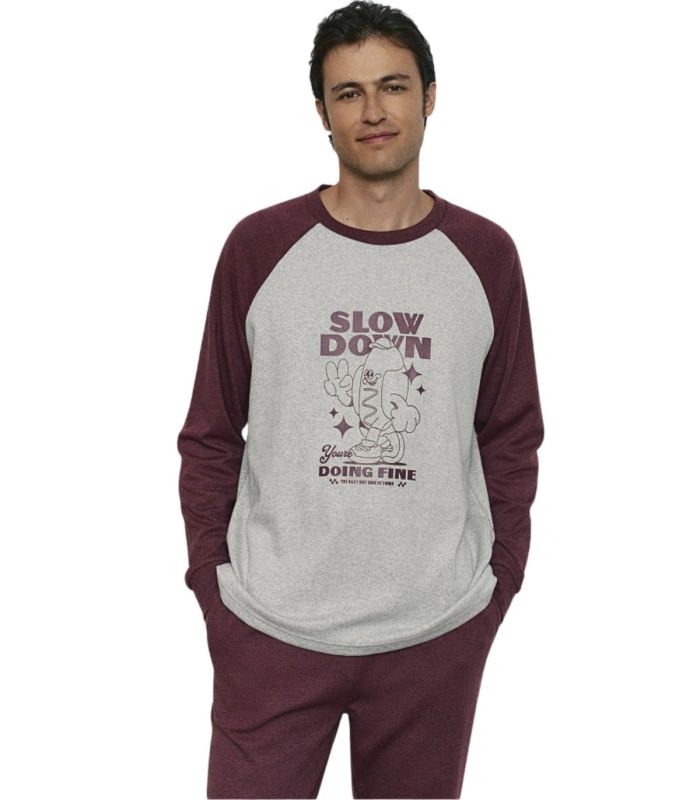 Pijama Largo de Hombre en Algodón con Acabado Interior Suave,  "Slow Down" Promise H34962