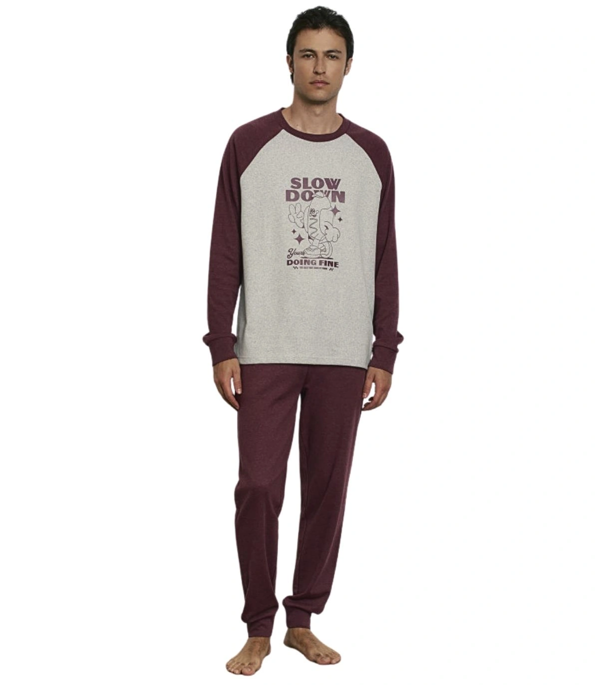 Pijama Largo de Hombre en Algodón con Acabado Interior Suave,  "Slow Down" Promise H34962