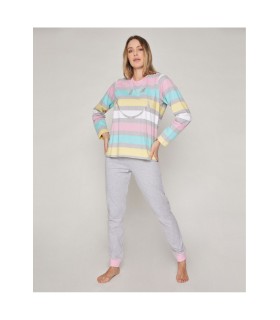 Pijama Mujer Algodón Felpa Rayas Pink 55652 Smiley