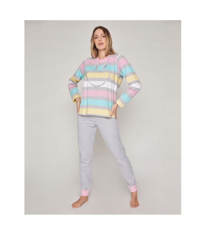 Pijama Mujer Algodón Felpa Rayas Pink 55652 Smiley
