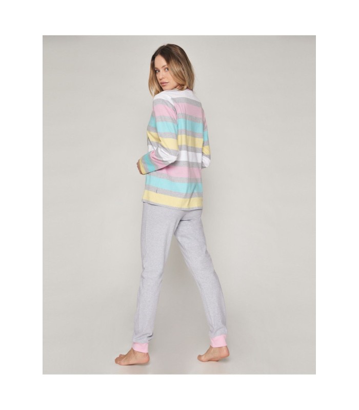 Pijama Mujer Algodón Felpa Rayas Pink 55652 Smiley