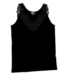 Camiseta Mujer Tirantes Cuello Pico Guipur 43468 - Negro