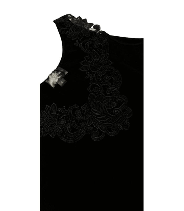 Camiseta Mujer Tirantes Cuello Pico Guipur 43468 - Negro