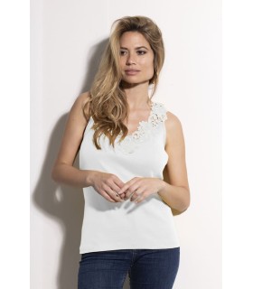 Camiseta Mujer Punto - Detalle Puntilla Guipur - Blanco