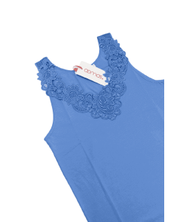 Camiseta Mujer Punto - Detalle Puntilla Guipur Azul 43485